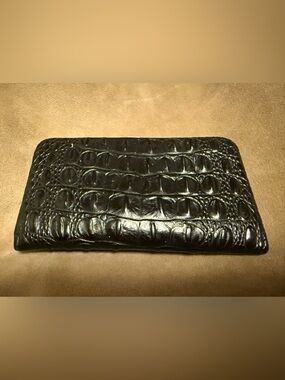 Brahmin Black Leather Frame Wallet with Beige interior